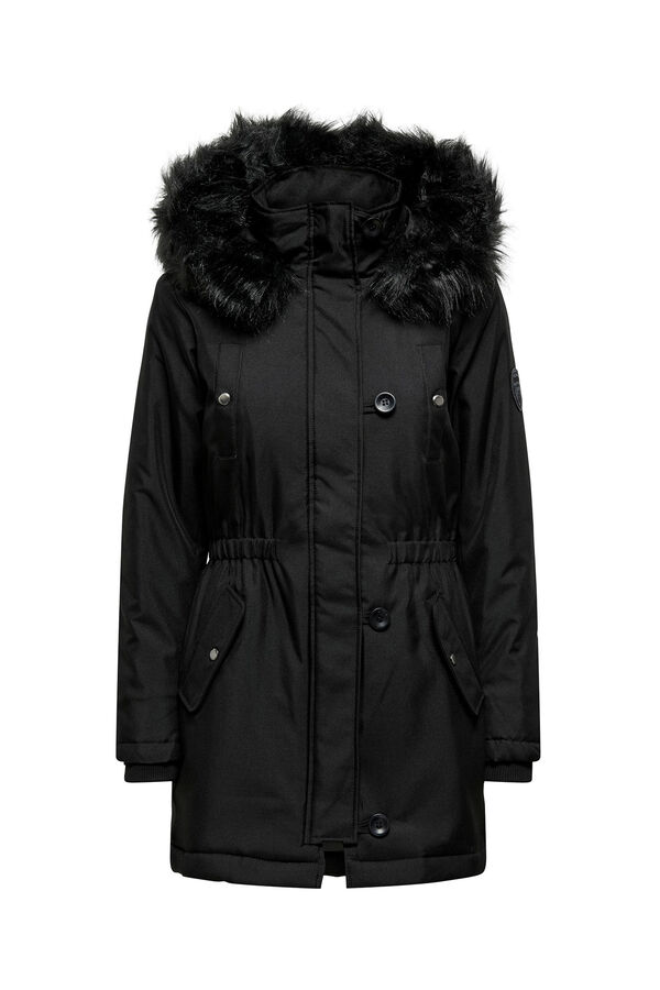 Springfield Short coat with faux fur hood. black