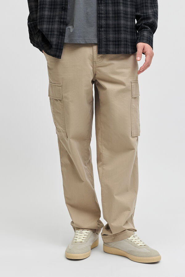 JJ REBEL Pantal&oacute;n cargo algod&oacute;n tiro medio gris