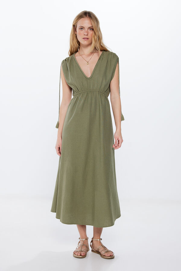 Springfield Tunikakleid Midi Baumwolle Leinen mit Print