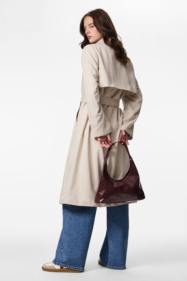 Pieces Long trench coat with belt grey