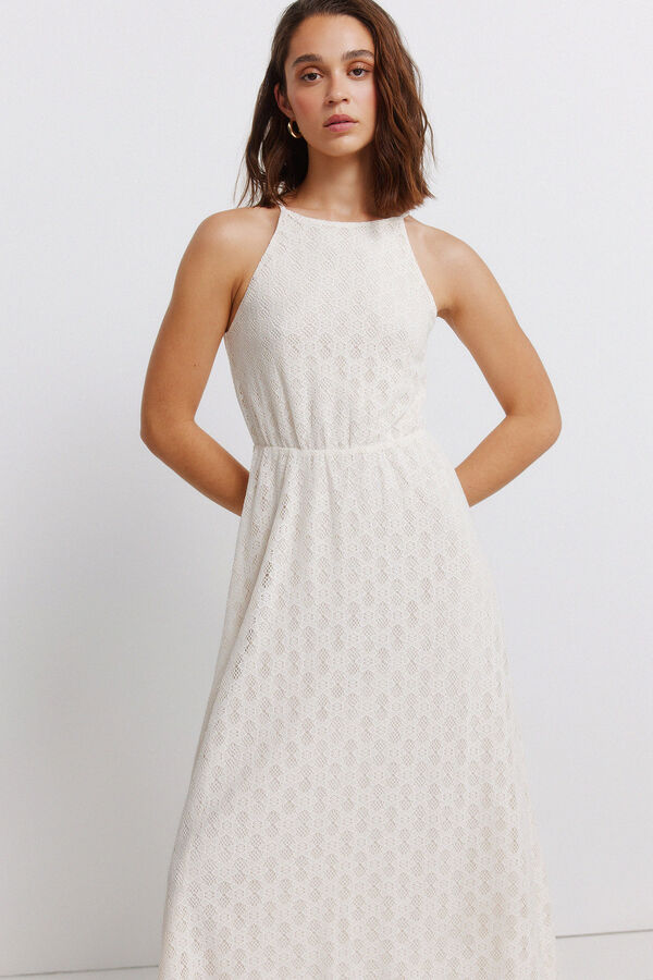 Springfield Crochet halterneck midi dress printed