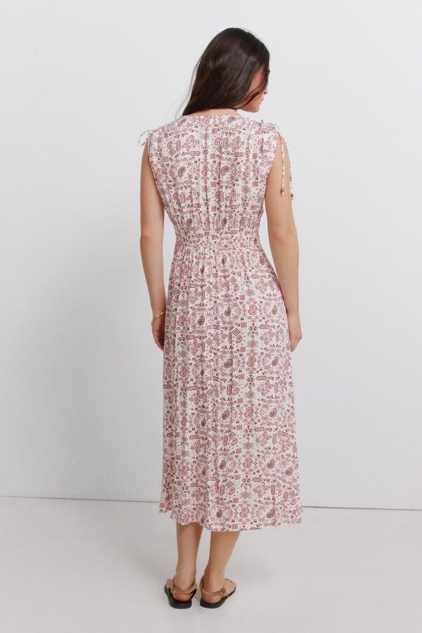 Springfield Printed tie midi dress brown