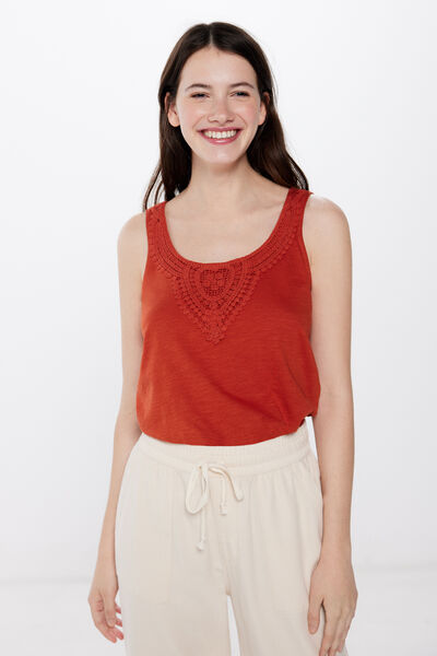 Springfield Crochet neckline T-shirt orange