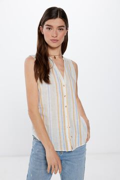 Springfield Linen/cotton sleeveless mandarin collar blouse banana