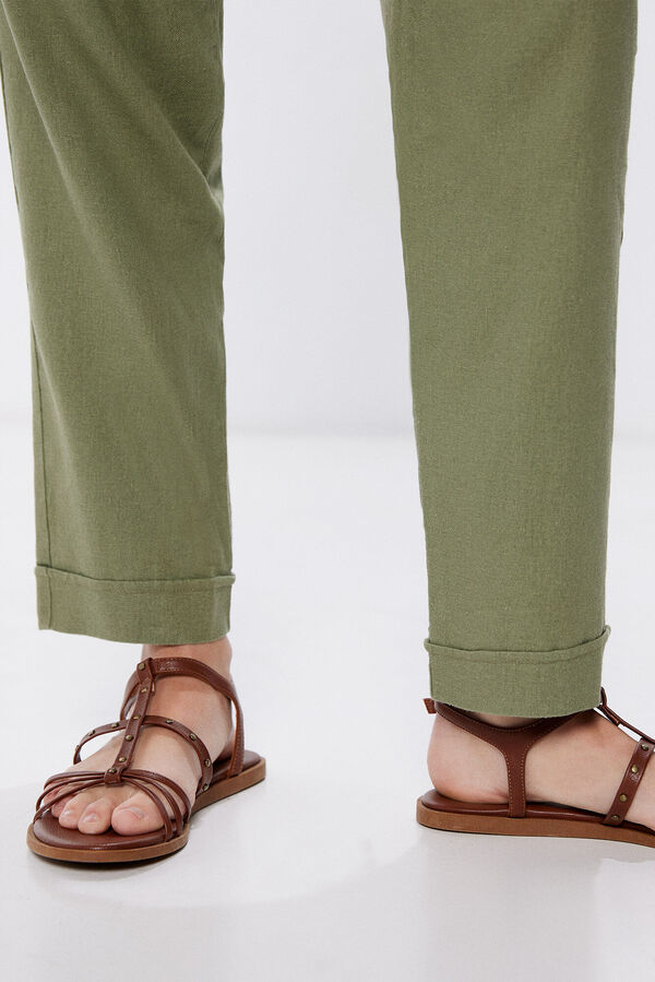 Springfield Lanene hlače s remenom u obliku užeta zelena