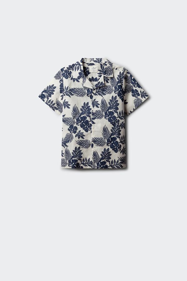 Springfield Kids Camisa de manga curta com flores azul para menino bege