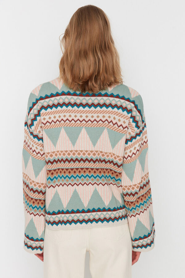 Trendyol Camisola de malha jacquard com gola redonda verde