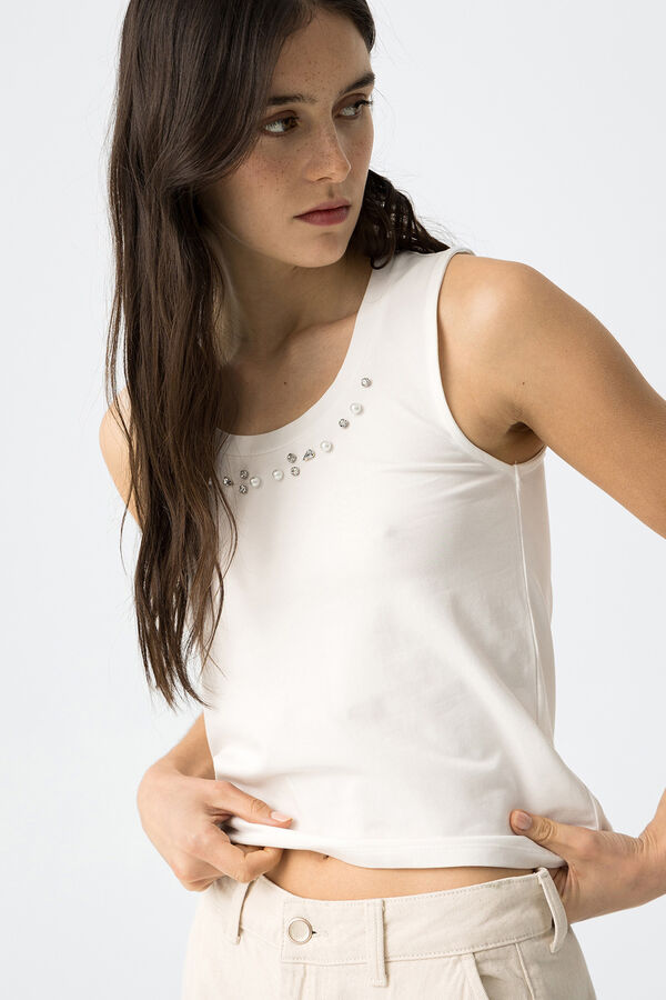 Tiffosi top curto canelado com apliques branco