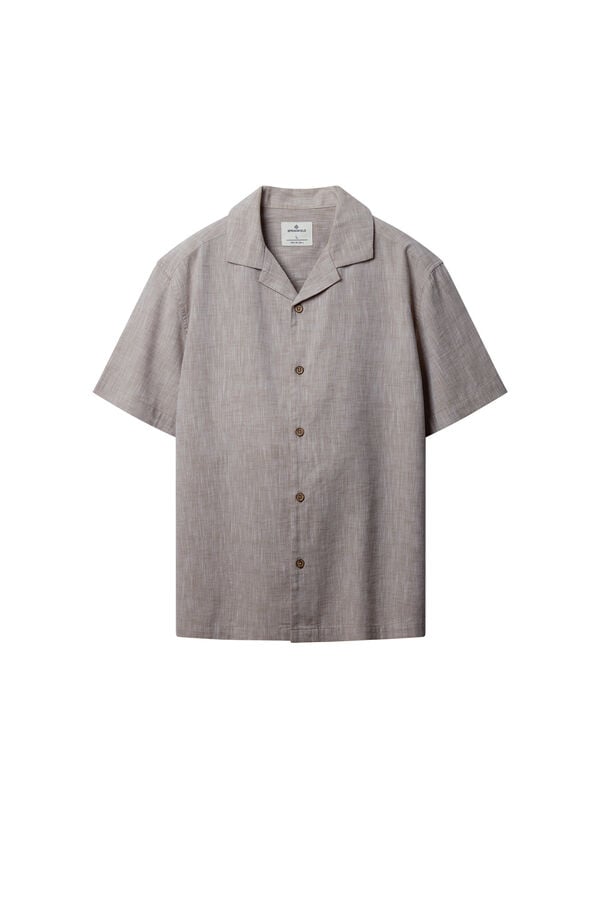 Springfield Linen-look short sleeve bowling shirt brown