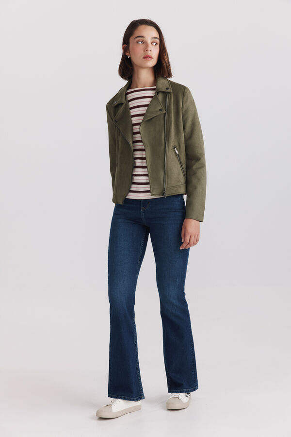 Springfield Faux suede biker jacket printed