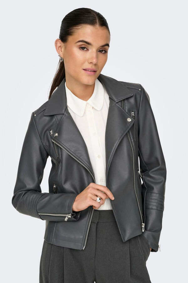 Springfield faux leather biker style jacket grey mix
