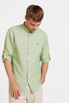 Springfield Linen mandarin collar shirt green