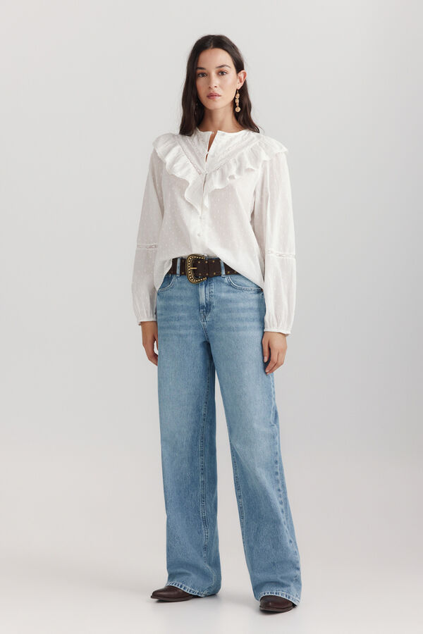 Springfield Plumetis ruffle romantic blouse white