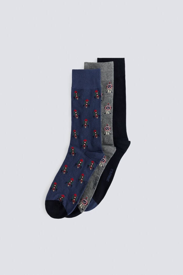 Springfield Pack of 3 cotton robot socks blue