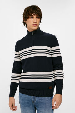 Springfield Striped jumper with zipped high neck navy