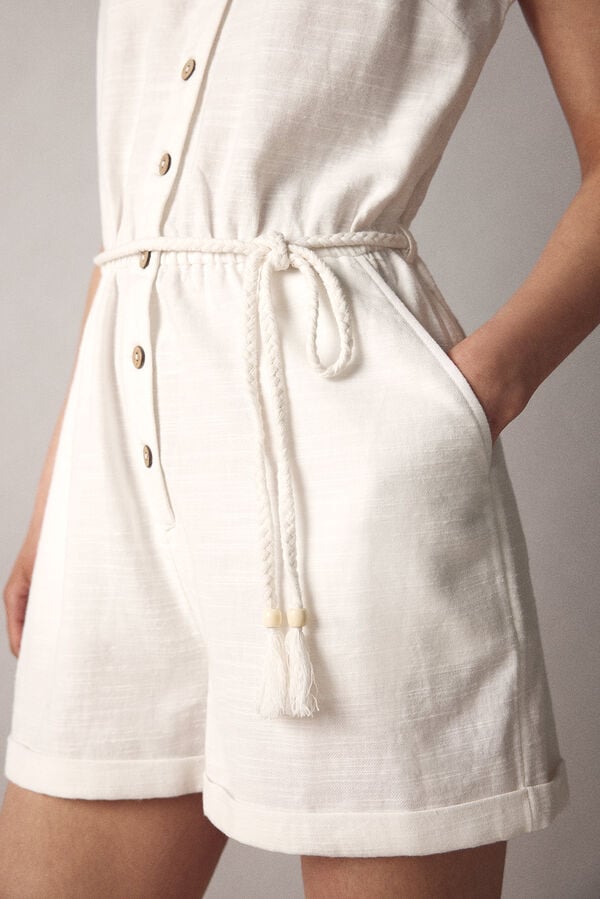 Springfield Short belted cotton jumpsuit natural