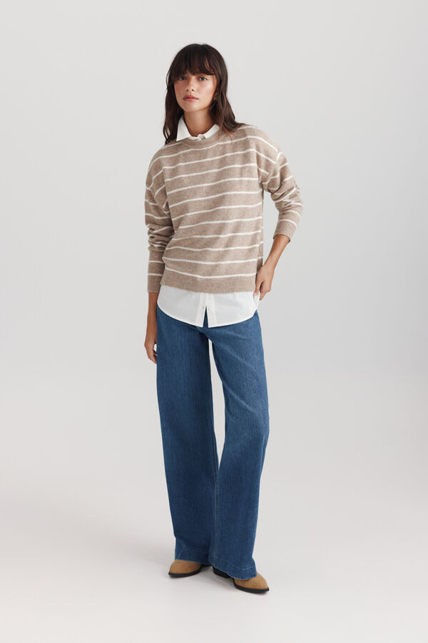 Springfield Shirt-style mixed fabric jumper nude