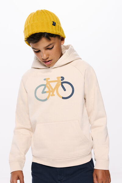 Springfield Sudadera capucha bici niño estampado fondo blanco