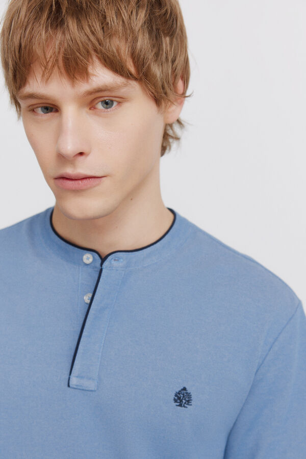 Springfield Piqu&eacute; Henley slim fit polo shirt blue