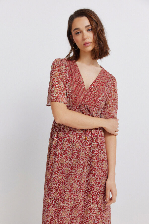Springfield Border print neckline midi dress red