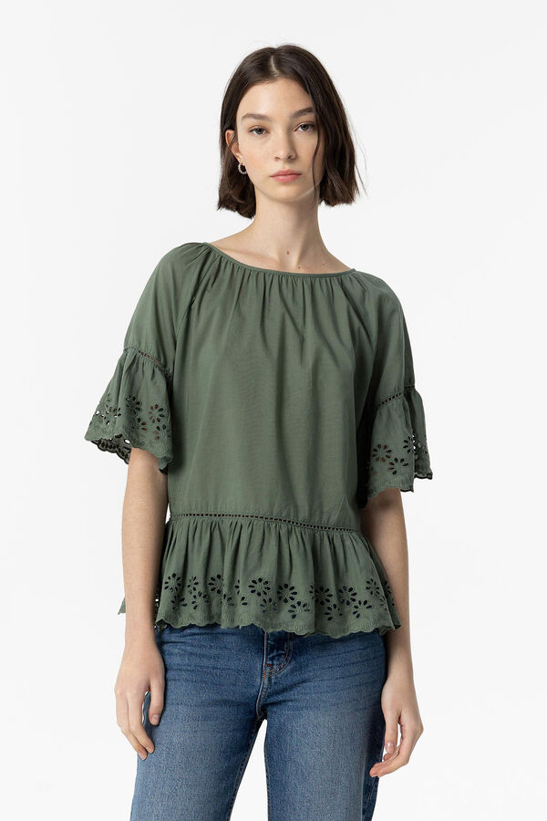 Springfield Floral embroidered blouse zelena