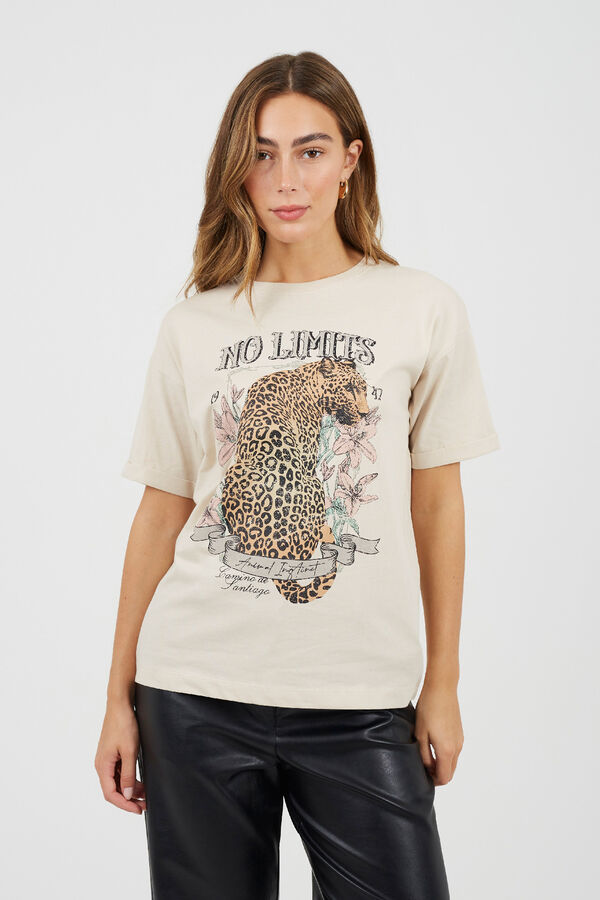 Brave Soul Camiseta con estampado frontal beige