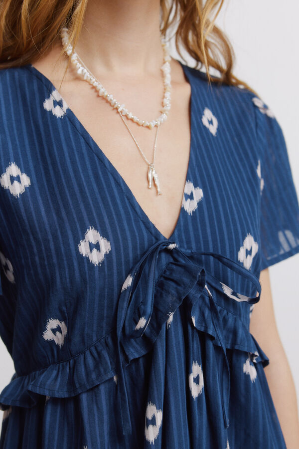 Springfield Double ruffle midi dress blue