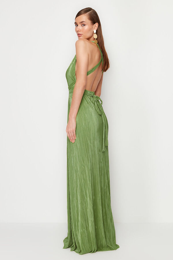Trendyol Vestido espalda abierta cruzada verde