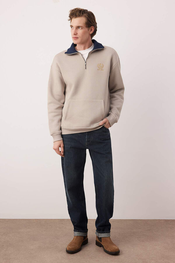 Trendyol Sudadera de cuello alto con media cremallera gris