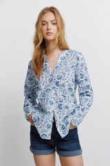 Springfield Linen-look mandarin collar shirt blue