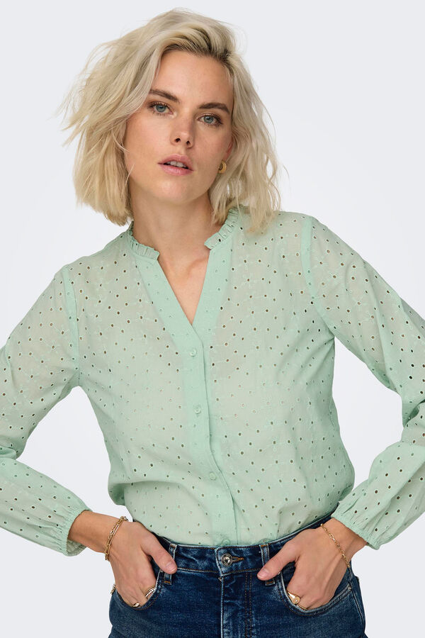 Springfield Broderie anglaise long-sleeved blouse zelena