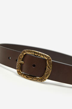 Springfield Leather belt with engraved buckle  beige