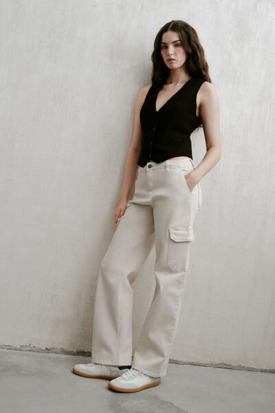 Springfield Pantalon cargo coton beige moyen