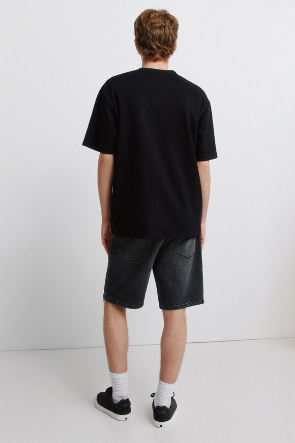 Springfield Black regular fit washed denim Bermuda shorts grey