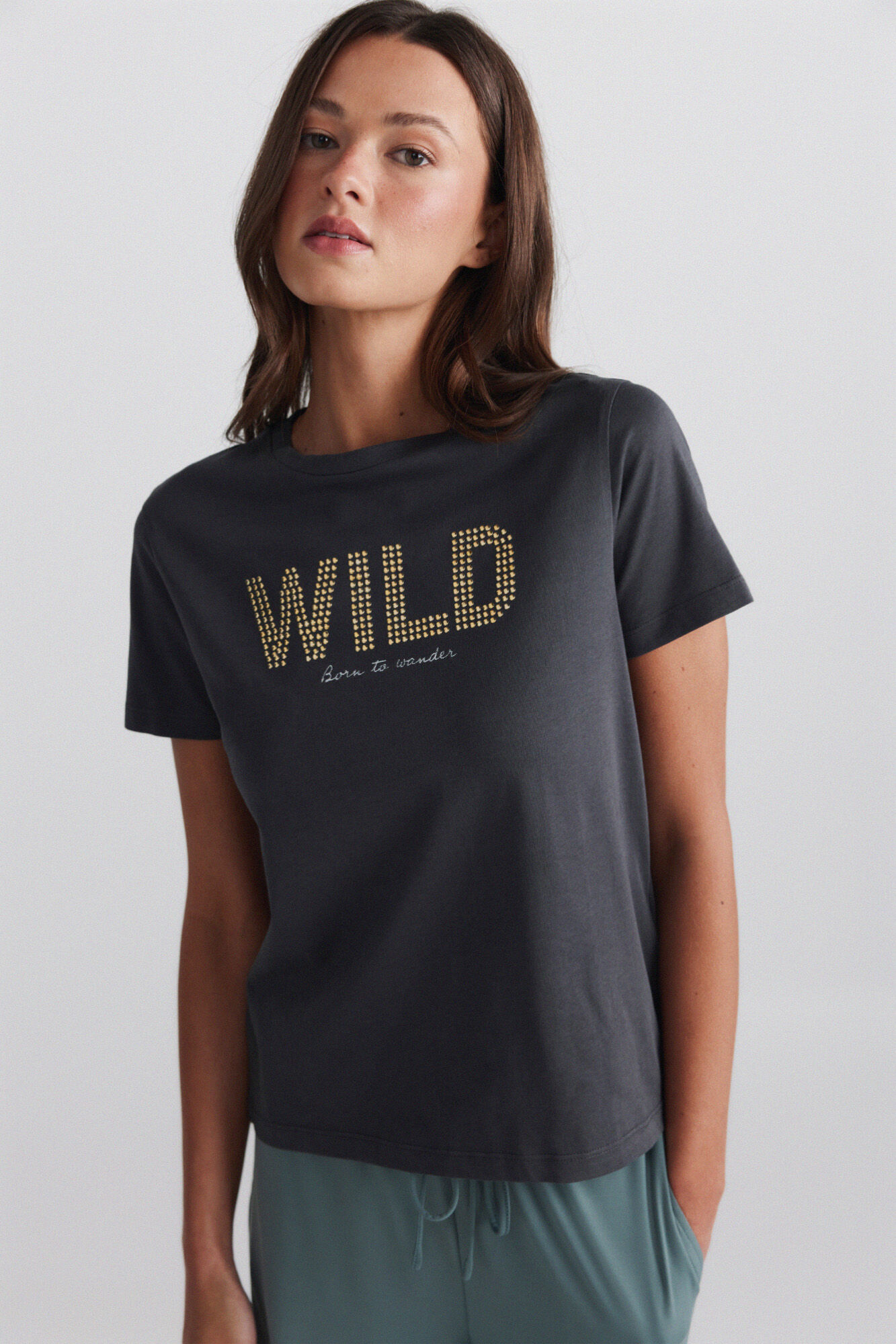 Springfield Studded text short sleeve T-shirt