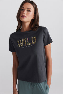 Camiseta manga corta texto tachas