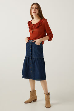 Springfield Midi-Jeansrock R&uuml;schen  blau