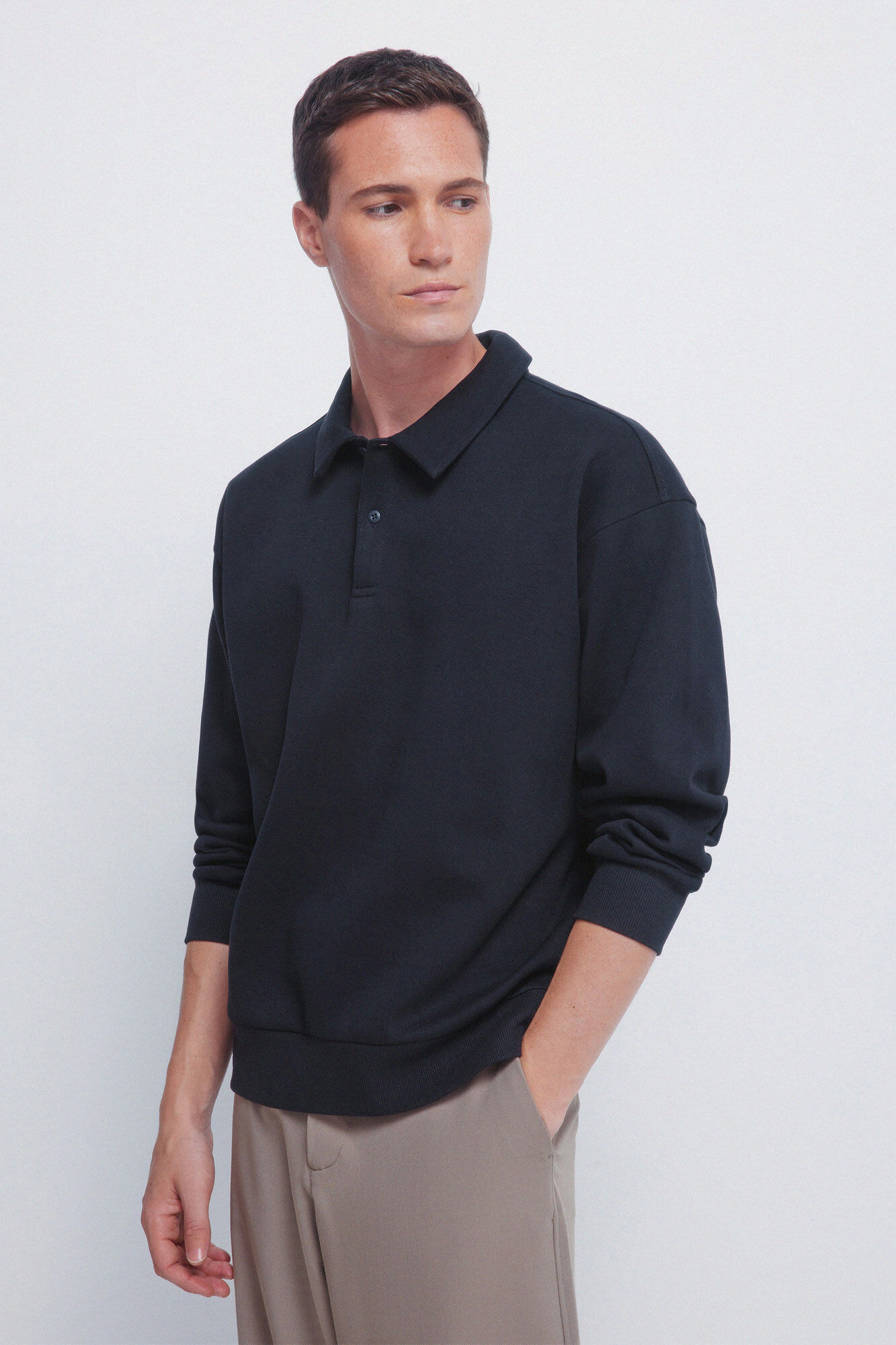 Springfield Polo shirt piqu&eacute; long sleeve interlock boxy fit