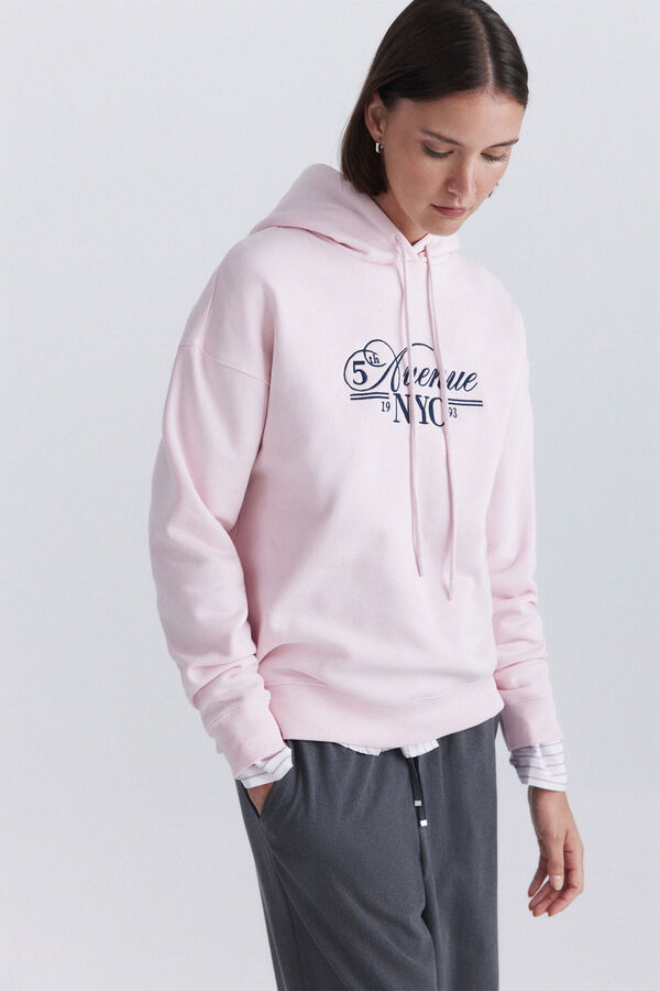 Springfield Sweatshirt com capuz e mensagem rosa
