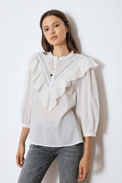 Springfield Swiss embroidery top with ruffle brown