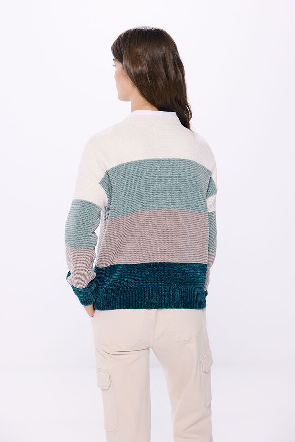 Springfield Pull color block chenille vert foncé