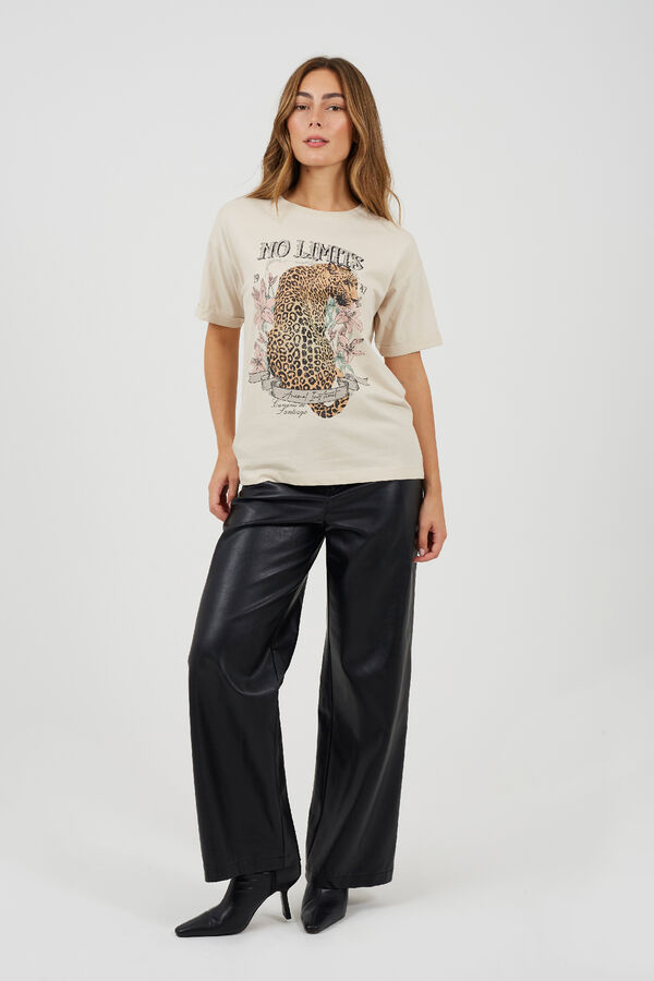 Brave Soul Camiseta con estampado frontal beige