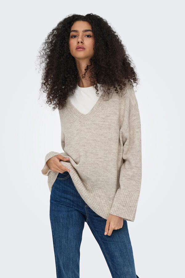 JDY Jersey cuello pico beige