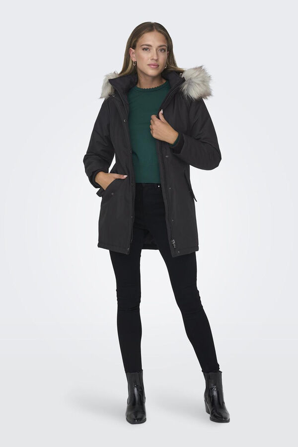 Only hood parka with fur black