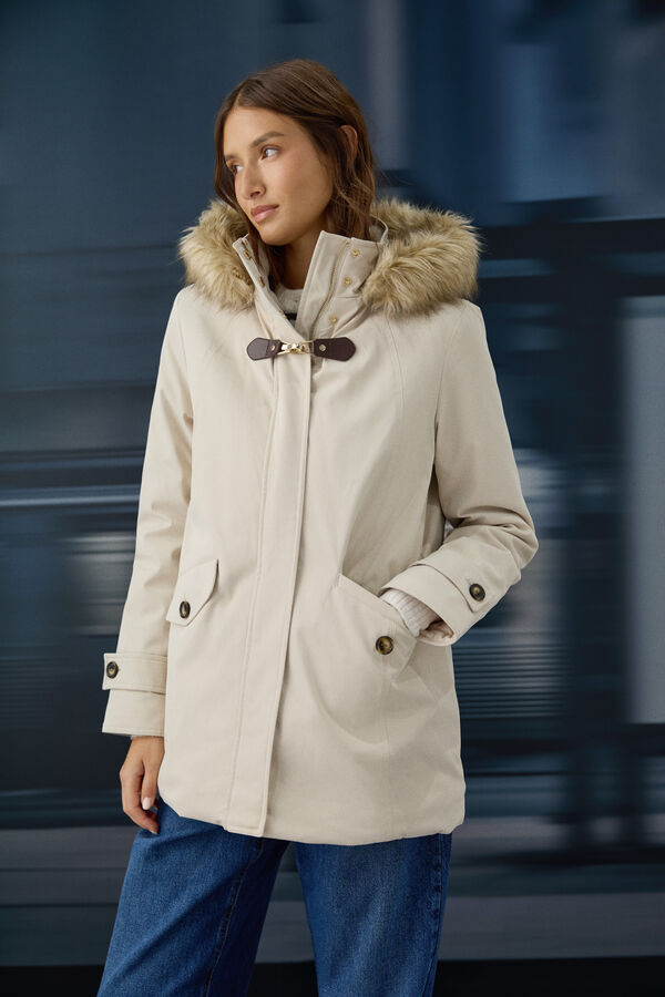 Springfield Parka hood faux fur buckle white
