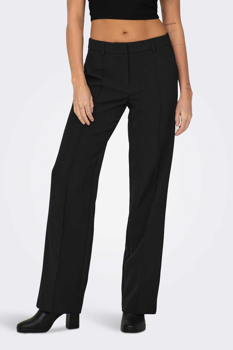 DARTED WIDE-LEG TROUSERS - Black