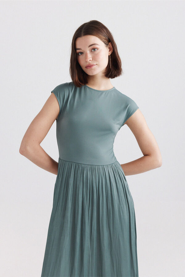 Springfield Bimaterial midi dress green