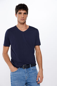 Springfield T-Shirt V-Ausschnitt Elasthan blau