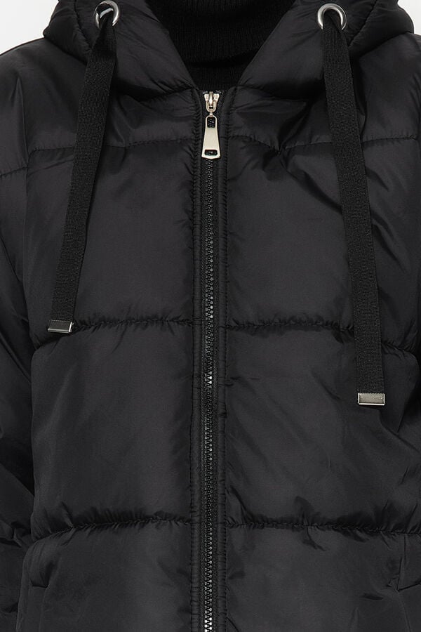 Trendyol Long hooded puffer coat black