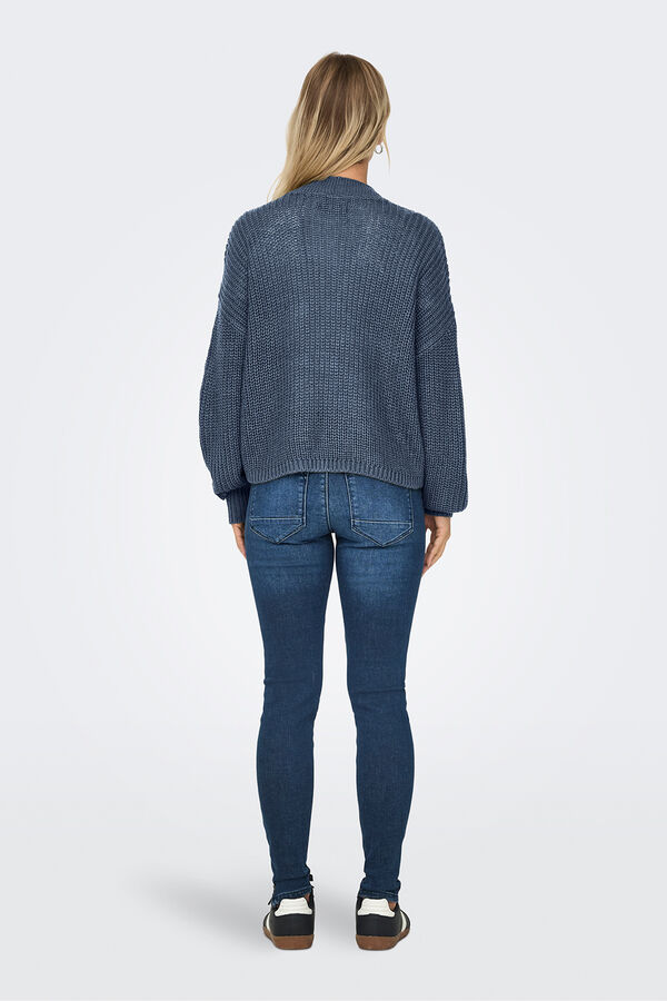 Only Casaco de malha fecho de bot&otilde;es azul